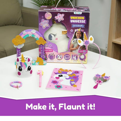 Bloomingo Unicorn Universe 6-in-1 DIY Craft Kit with Unicorn Plush Toy | Perfect for Ages 3+ | 200+ Piece Bundle Set