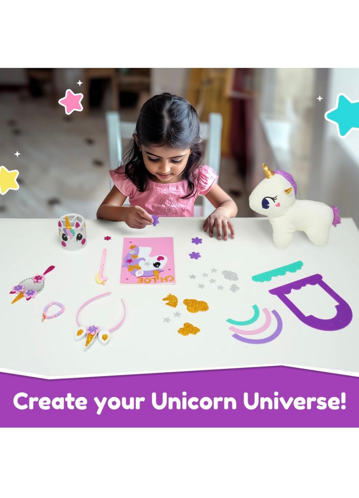 Bloomingo Unicorn Universe 6-in-1 DIY Craft Kit with Unicorn Plush Toy | Perfect for Ages 3+ | 200+ Piece Bundle Set