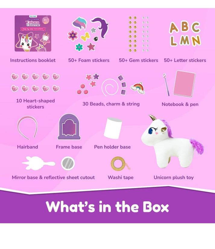 Bloomingo Unicorn Universe 6-in-1 DIY Craft Kit with Unicorn Plush Toy | Perfect for Ages 3+ | 200+ Piece Bundle Set