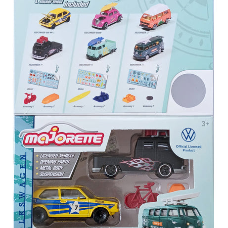 Majorette Volkswagen The Originals 2-Vehicle Gift Pack (3 Assorted Sets) | Officially Licensed Die-Cast Cars with Accessories & Sticker Sheet, for Kids & Collectors Aged 3+