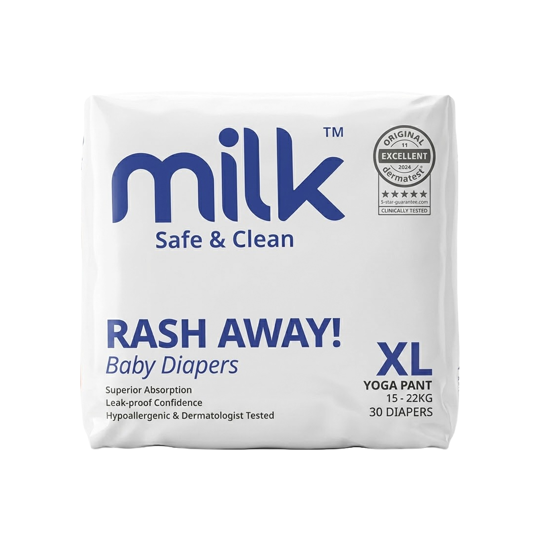 Milk Rash Away Baby Diapers | Extra Large (XL) Size Yoga Pant Pull-Ups | 30 Count | 15-22kg | Superior Absorption & Leak-Proof