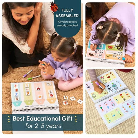 Curious Cub Alphabets Busy Book Interactive Learning Toy for Ages 2-5 Years | Reusable Educational Activity Book to Develop Letter Recognition, Vocabulary, and Fine Motor Skills