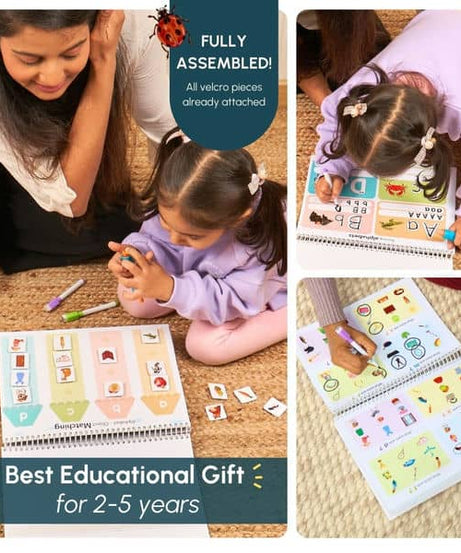 Curious Cub Alphabets Busy Book Interactive Learning Toy for Ages 2-5 Years | Reusable Educational Activity Book to Develop Letter Recognition, Vocabulary, and Fine Motor Skills - MINIMEE KIDS