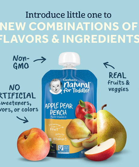 Gerber Natural Apple Pear Peach Puree for Toddlers 12+ Months | 99g - MINIMEE KIDS