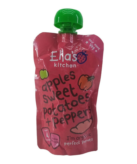 Ella’s Kitchen Apples, Sweet Potatoes & Peppers – Organic Super Smooth Puree for Babies 4+ Months – 120g – No Added Sugar, Salt, or Water – Just Yummy Organic Goodness