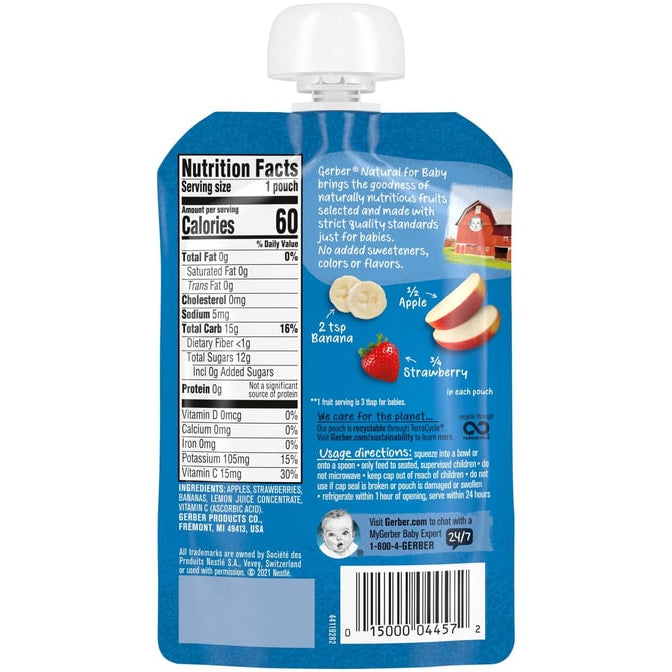 Gerber Natural Apple Strawberry Banana Puree with Vitamin C for Babies 6-8 Months - 99g - Delicious & Nutritious Fruit Blend