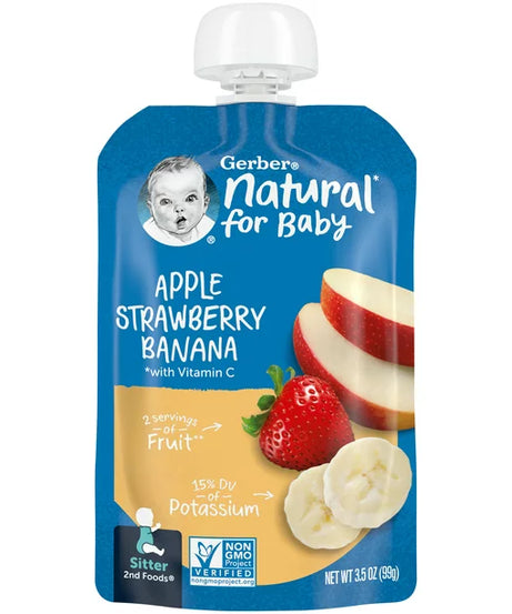 Gerber Natural Apple Strawberry Banana Puree with Vitamin C for Babies 6-8 Months - 99g - Delicious & Nutritious Fruit Blend - MINIMEE KIDS