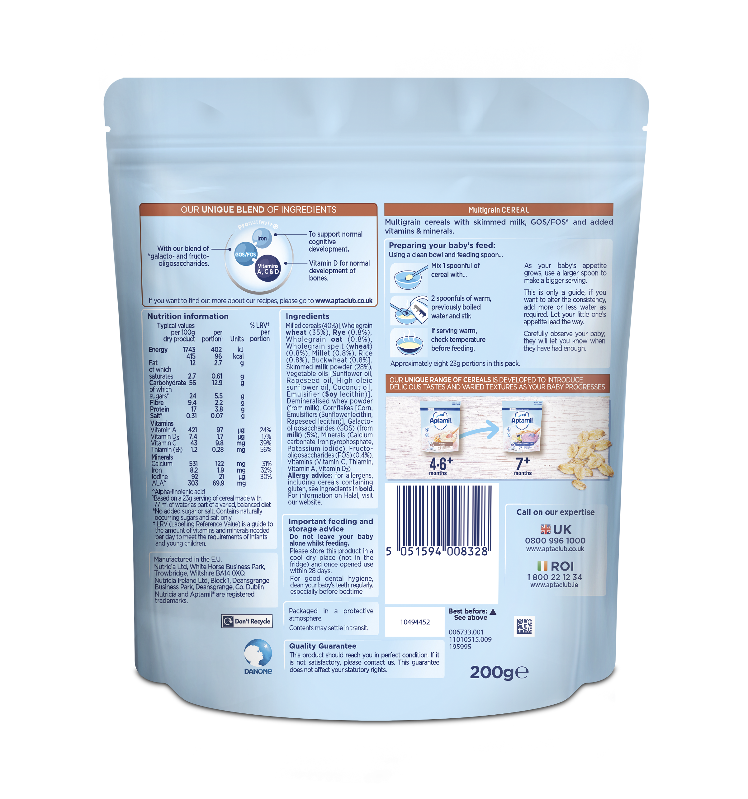 Nutricia Aptamil Multigrain Cereal For Babies 7 Months & Above - 200g | Nutrient-Rich Multigrain Cereal for Growing Babies