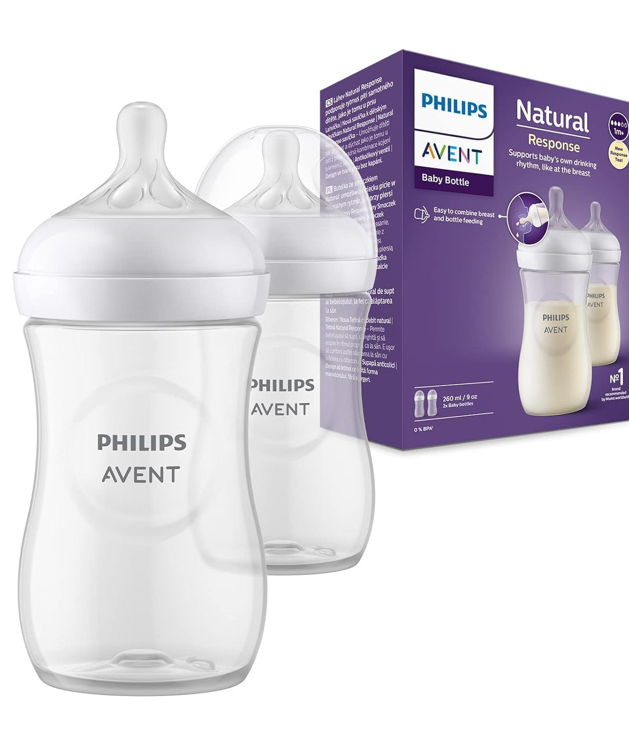 Philips Avent Natural Response Feeding Bottle with Ultra Soft Teat for Babies 1 month and above | 260ml | Pack of 2 - MINIMEE KIDS