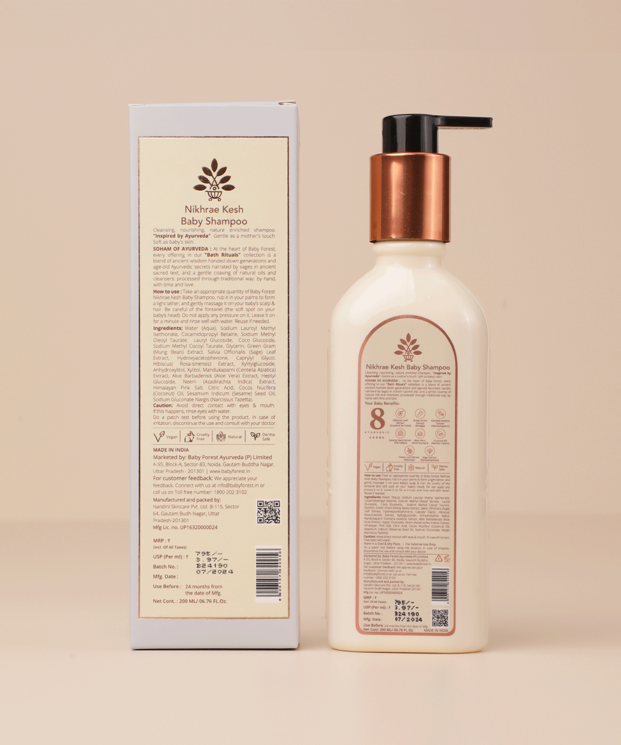 Baby Forest Nikhrae Kesh Ayurvedic Baby Shampoo – 200ml | Natural Cleanser with Neem, Aloe Vera & Hibiscus | Sulphate-Free & Tear-Free for Infants - MINIMEE KIDS