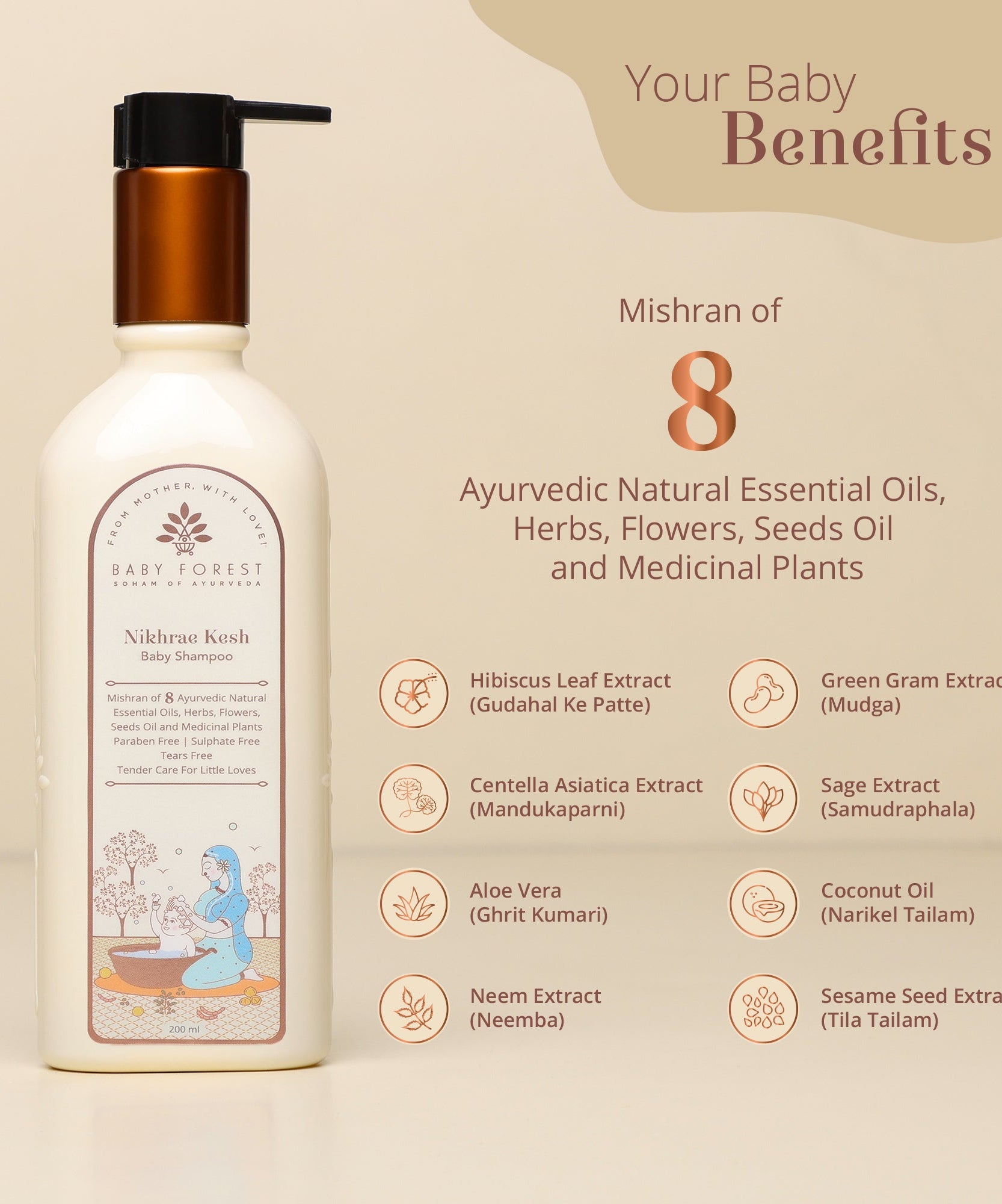 Baby Forest Nikhrae Kesh Ayurvedic Baby Shampoo – 200ml | Natural Cleanser with Neem, Aloe Vera & Hibiscus | Sulphate-Free & Tear-Free for Infants - MINIMEE KIDS