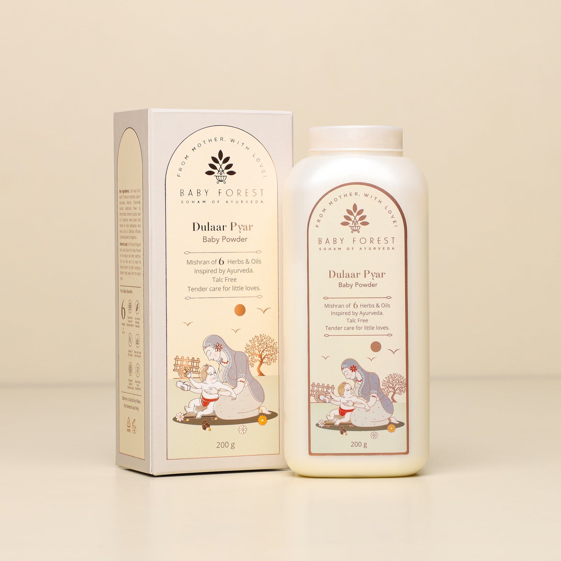 Baby Forest Dulaar Pyar Ayurvedic Talc-Free Baby Powder for 0+ Years – 200g | Gentle Corn & Oats Formula to Soothe Rashes & Keep Baby’s Skin Fresh, Dry & Protected | Enriched with Aloe Vera, Chamomile & Calendula