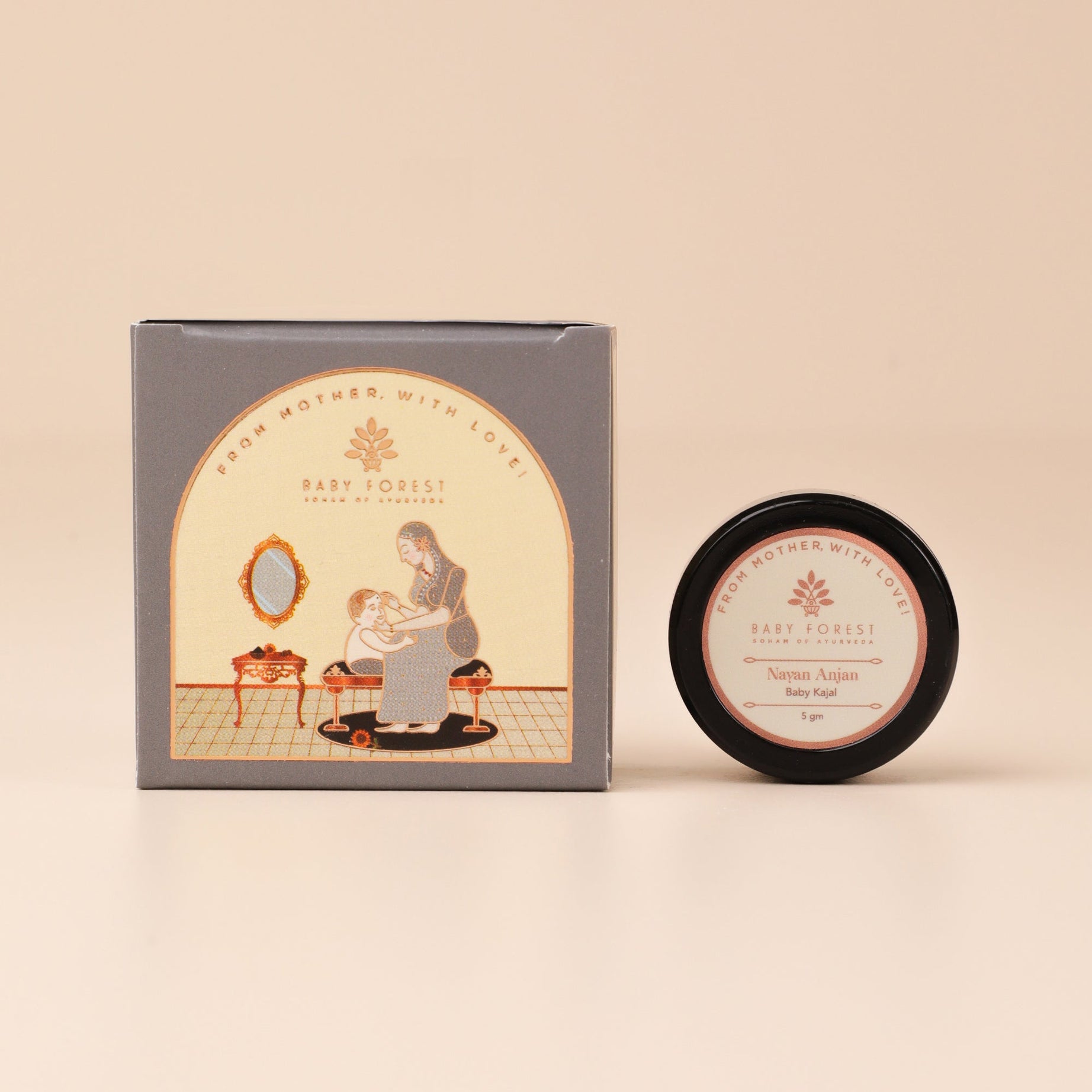 Baby Forest Nayan Anjan Baby Kajal – 5g | 100% Natural & Organic Eye Kohl for Babies | No Parabens, No Preservatives | Ayurvedic Soothing Formula with Camphor & Almond Oil