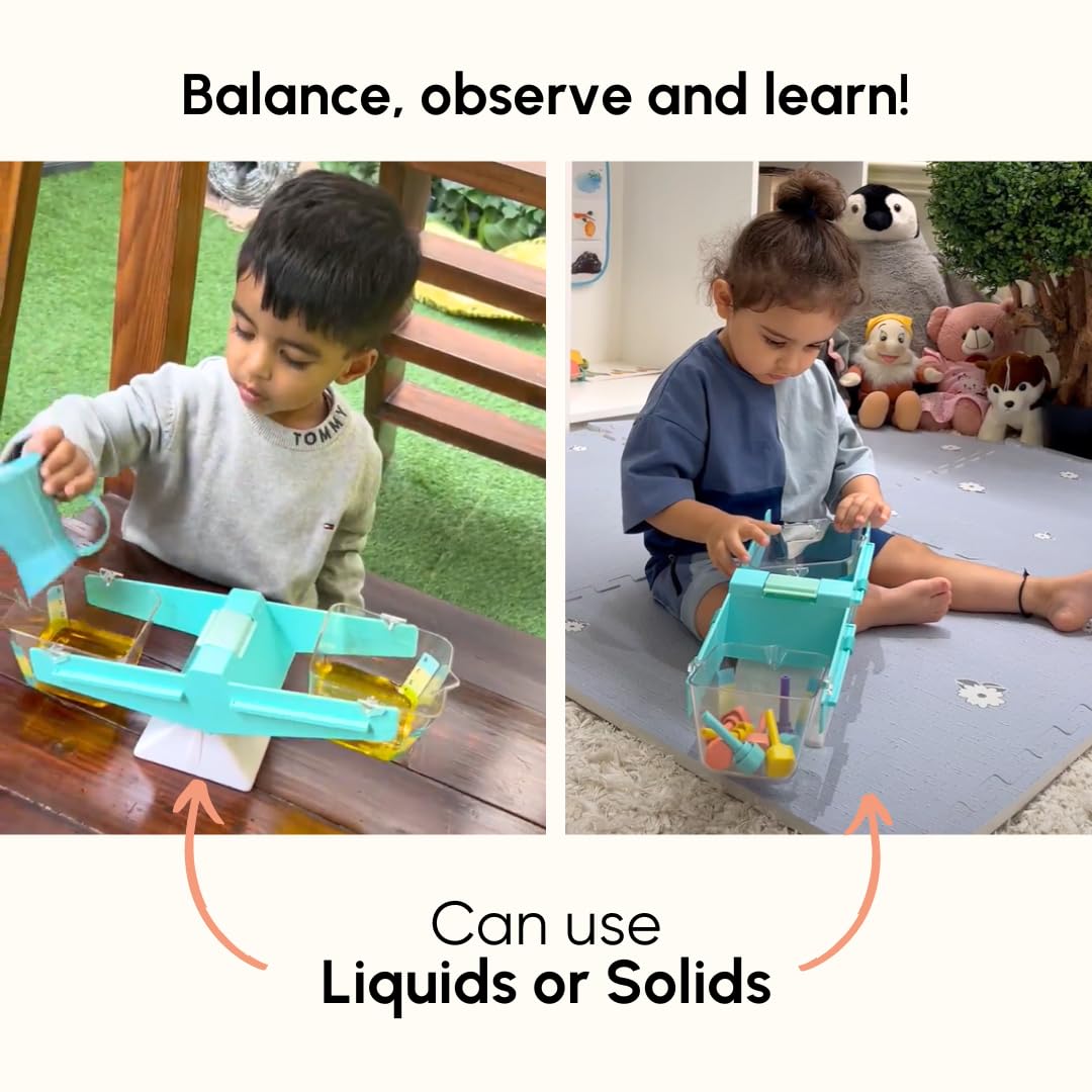 Curious Cub Wooden Balancing Scale, Educational Weighing Toy for Kids 3+ | Montessori-Inspired STEM Learning Game with Colorful Weights to Teach Balance, Mass, and Counting