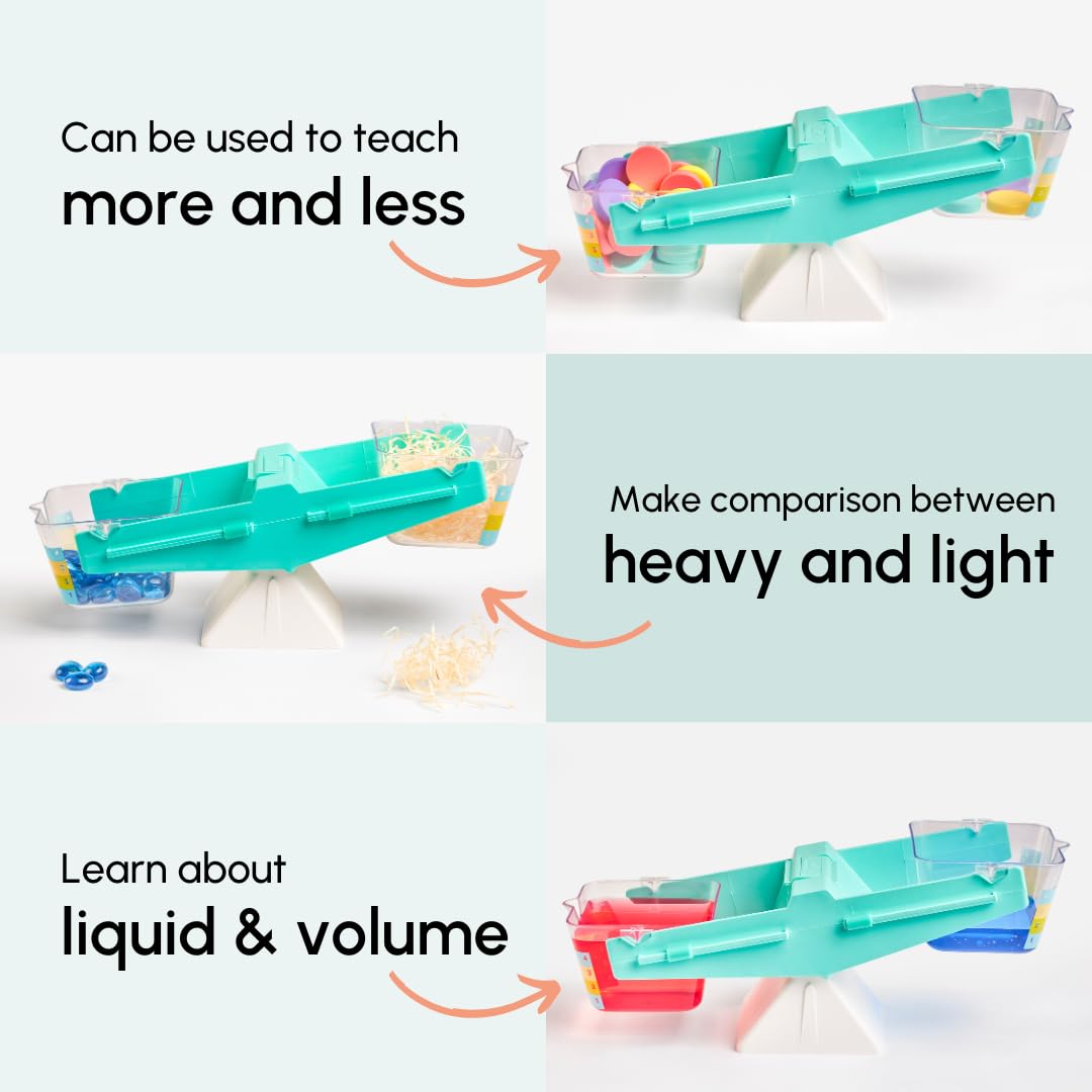 Curious Cub Wooden Balancing Scale, Educational Weighing Toy for Kids 3+ | Montessori-Inspired STEM Learning Game with Colorful Weights to Teach Balance, Mass, and Counting