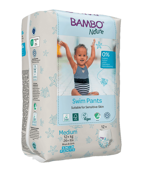 Bambo Nature Eco-Friendly Baby Swim Pants Diapers – Sizes S (7–12 kg) & M (12+ kg) | Soft, Leak-Proof Disposable Swim Diapers for Sensitive Skin | Certified Non-Toxic, Tear-Away Sides | 12 Count Pack for Pool & Beach Fun - MINIMEE KIDS
