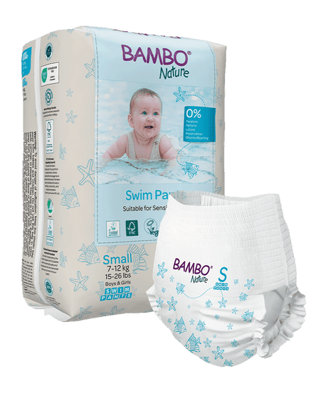 Bambo Nature Eco-Friendly Baby Swim Pants Diapers – Sizes S (7–12 kg) & M (12+ kg) | Soft, Leak-Proof Disposable Swim Diapers for Sensitive Skin | Certified Non-Toxic, Tear-Away Sides | 12 Count Pack for Pool & Beach Fun - MINIMEE KIDS
