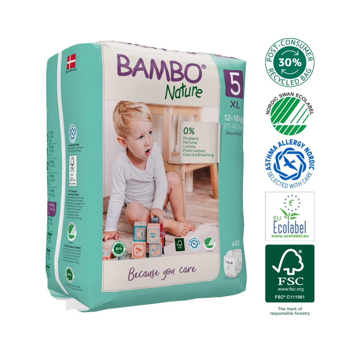 Bambo Nature Tape Style Diapers 5 - XL 12-18 kg Pack of 22 Diapers | Skin-Friendly & Eco-Friendly - MINIMEE KIDS