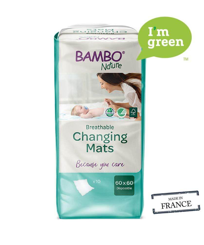 Bambo Nature Changing Mats - Eco-Friendly Disposable Baby Changing Pads, 10 Pack Highly Absorbent and Leak-Proof with Soft Top Layer, Ideal for Home and Travel Diaper Changes - MINIMEE KIDS