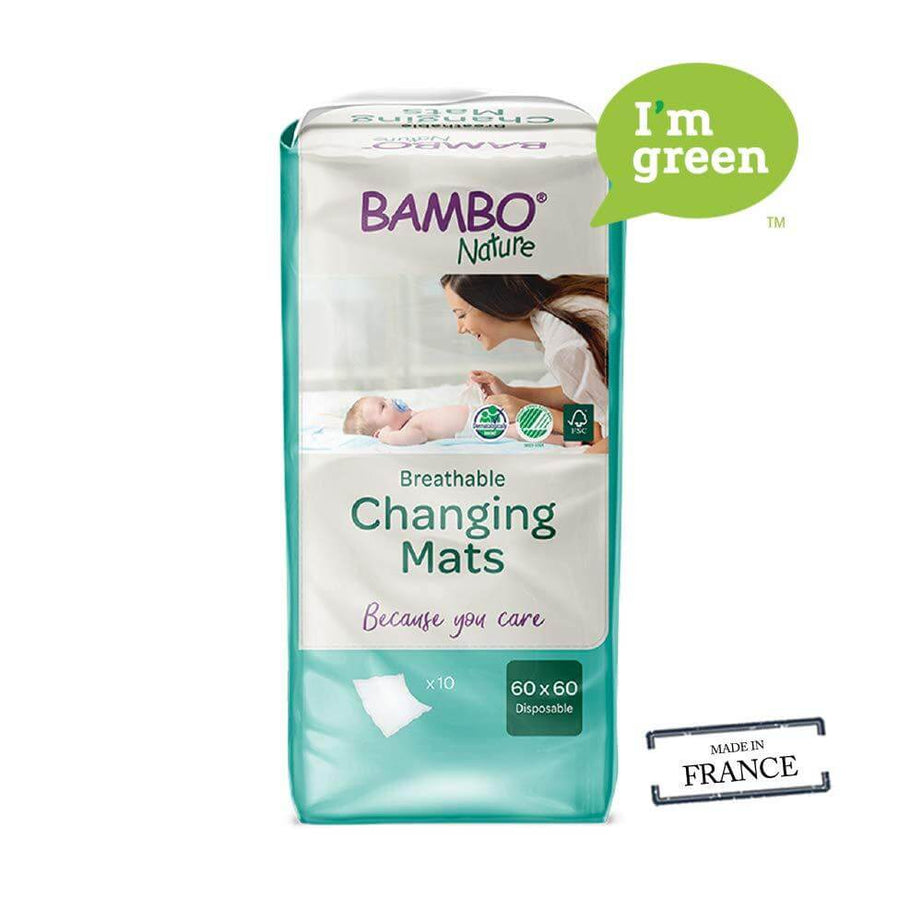 Bambo Nature Changing Mats - Eco-Friendly Disposable Baby Changing Pads, 10 Pack Highly Absorbent and Leak-Proof with Soft Top Layer, Ideal for Home and Travel Diaper Changes