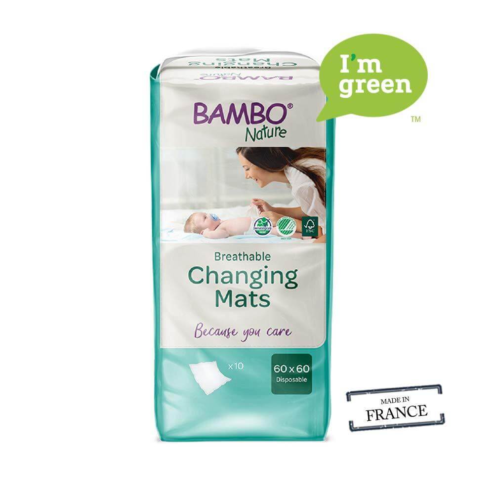 Bambo Nature Changing Mats - Eco-Friendly Disposable Baby Changing Pads, 10 Pack Highly Absorbent and Leak-Proof with Soft Top Layer, Ideal for Home and Travel Diaper Changes