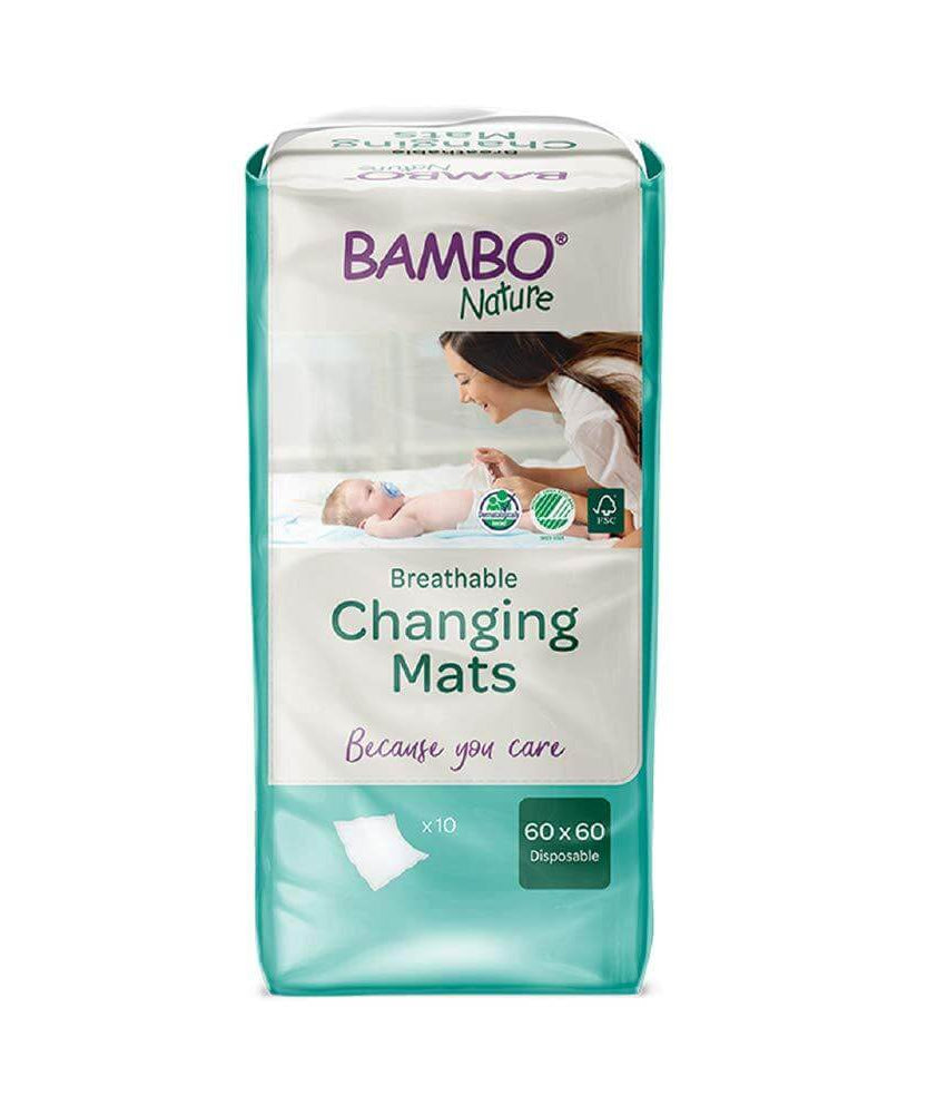 Bambo Nature Changing Mats - Eco-Friendly Disposable Baby Changing Pads, 10 Pack Highly Absorbent and Leak-Proof with Soft Top Layer, Ideal for Home and Travel Diaper Changes - MINIMEE KIDS