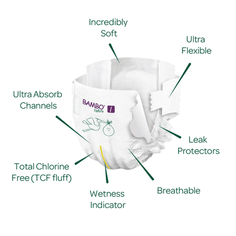 Bambo Nature Skin Friendly Tape Diapers - XS (2-4 kgs) Gentle and Eco-Friendly Diapers for Newborns | Pack of 22 Diapers - MINIMEE KIDS