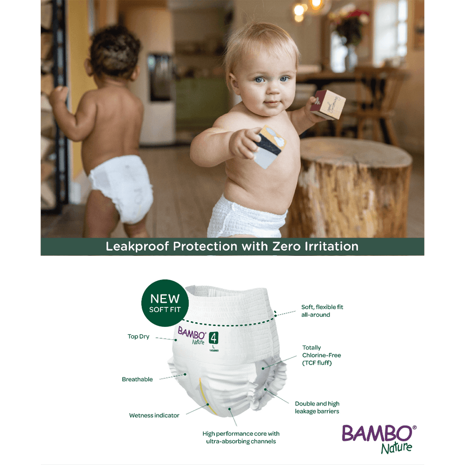Bambo Nature Pant Style Diapers 6 - XXL 15+ kgs Pack of 18 Diapers | Skin-Friendly & Eco-Friendly - MINIMEE KIDS