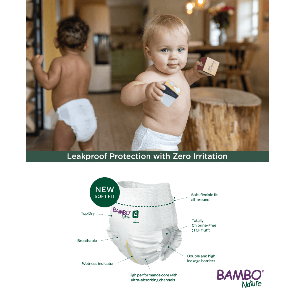 Bambo Nature Pant Style Diapers 6 - XXL 15+ kgs Pack of 18 Diapers | Skin-Friendly & Eco-Friendly - MINIMEE KIDS