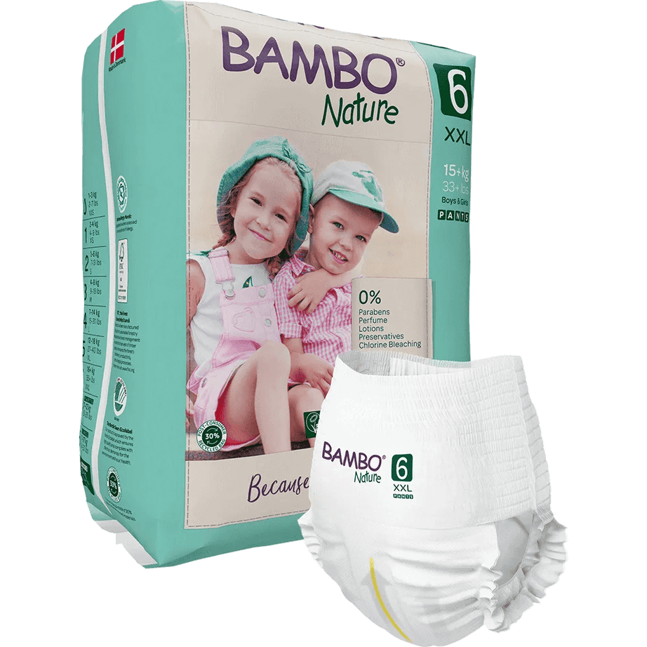 Bambo Nature Pant Style Diapers 6 - XXL 15+ kgs Pack of 18 Diapers | Skin-Friendly & Eco-Friendly - MINIMEE KIDS
