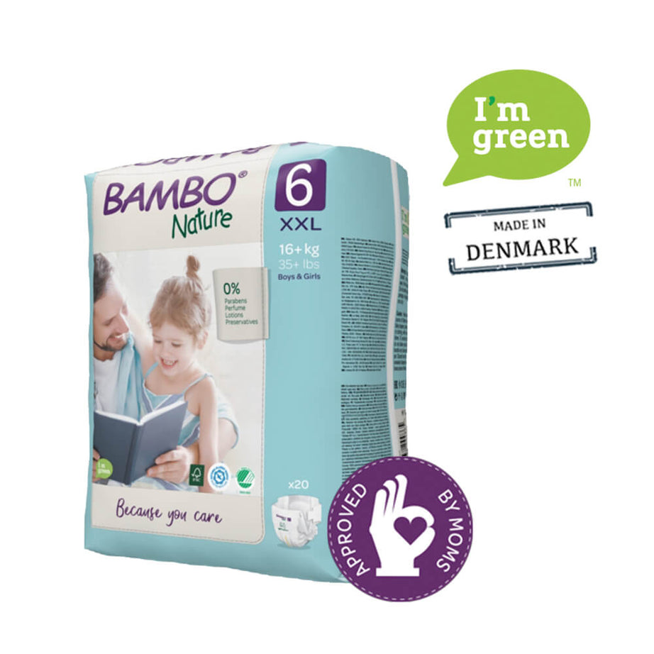 Bambo Nature Tape Style Diapers 6 - XXL 15+ kgs Pack of 20 Diapers | Skin-Friendly & Eco-Friendly - MINIMEE KIDS