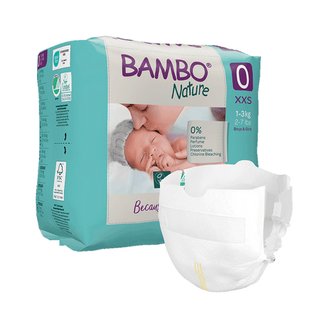 Bambo Nature Diapers Size 0 | Skin Friendly Tape Diapers - XXS (1-3 kgs) Gentle and Eco-Friendly Diapers for Newborns