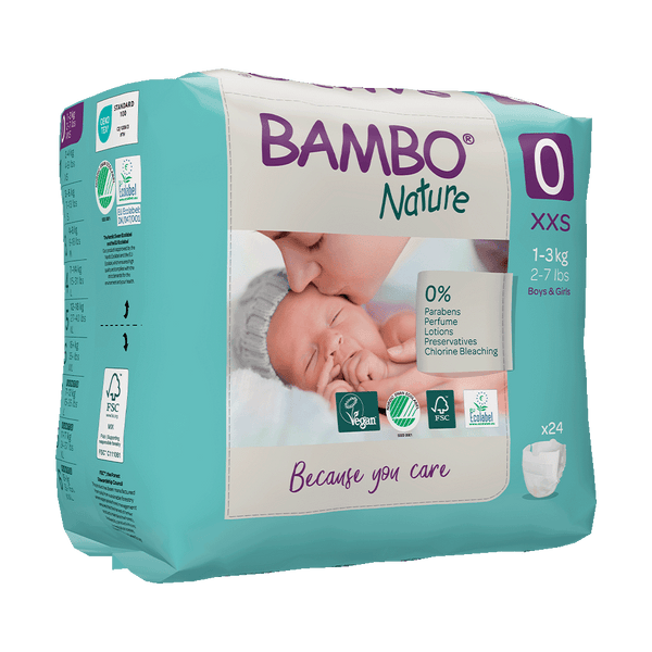 Bambo Nature Diapers Size 0 | Skin Friendly Tape Diapers - XXS (1-3 kgs) Gentle and Eco-Friendly Diapers for Newborns | Pack of 24 Diapers