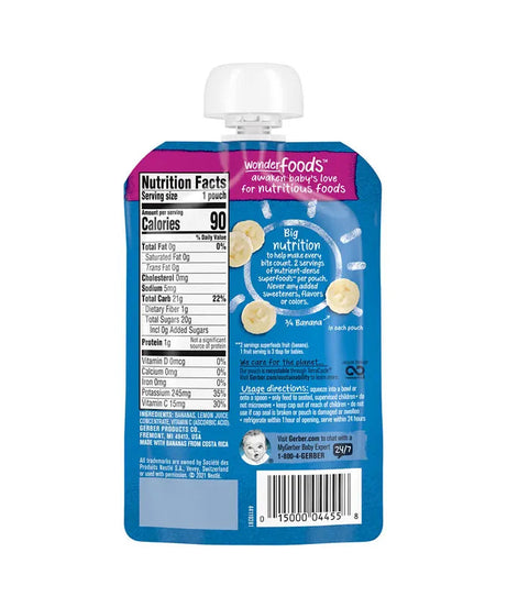 Gerber Natural for Baby Wonderfoods Banana Puree Pouch – 99g | Non-GMO, No Added Sugar, Rich in Potassium & Vitamin C