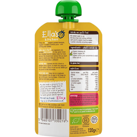 Ella's Kitchen Organic Bananas + Apples Puree - from 4 months | Perfect Smooth Baby Food | 120g