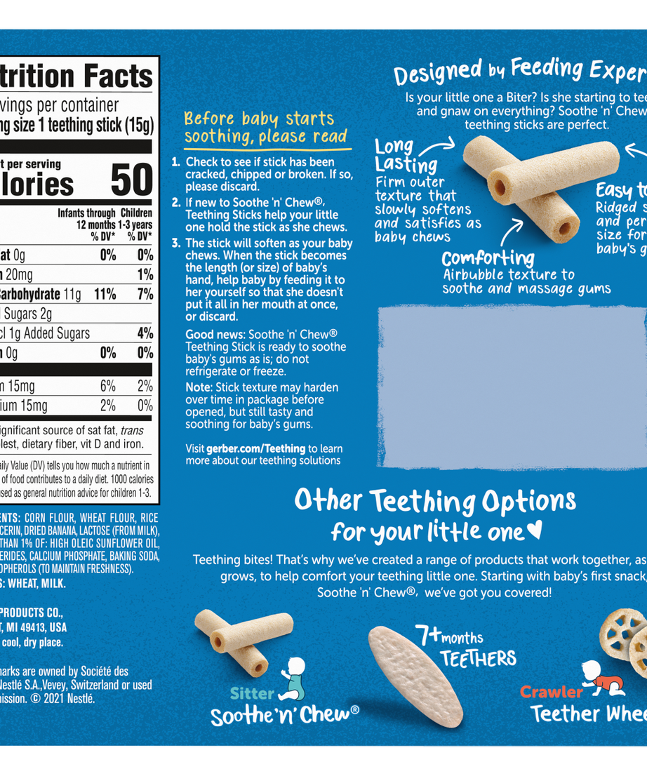 Gerber Snacks for Baby Soothe N Chew Teething Sticks | Banana | for Ages 6+ Months - 90 grams | Pack of 6 Sticks each 15g