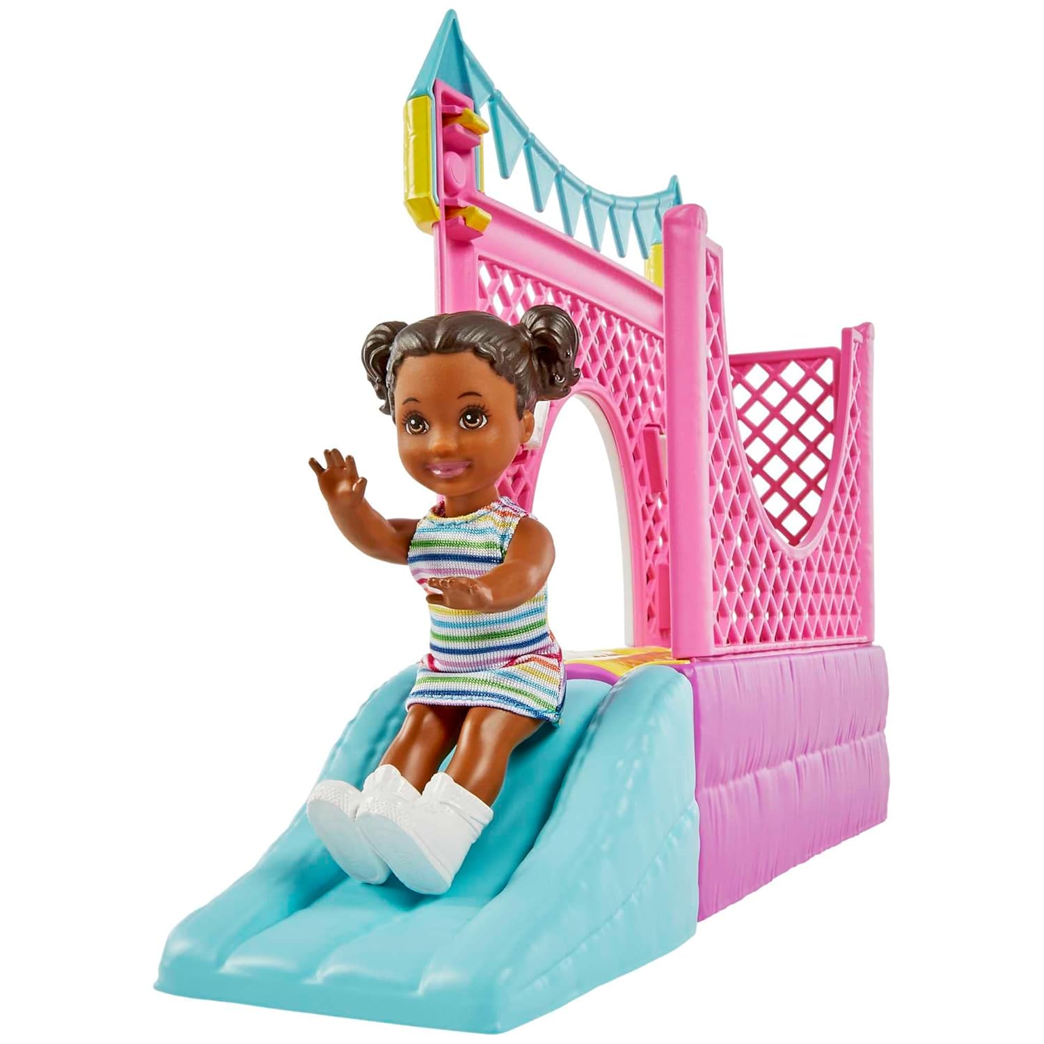 Barbie Skipper Babysitters INC Playset with Bounce House, Swing & Tricycle – Fun Playground Adventure for Kids 3+ Years