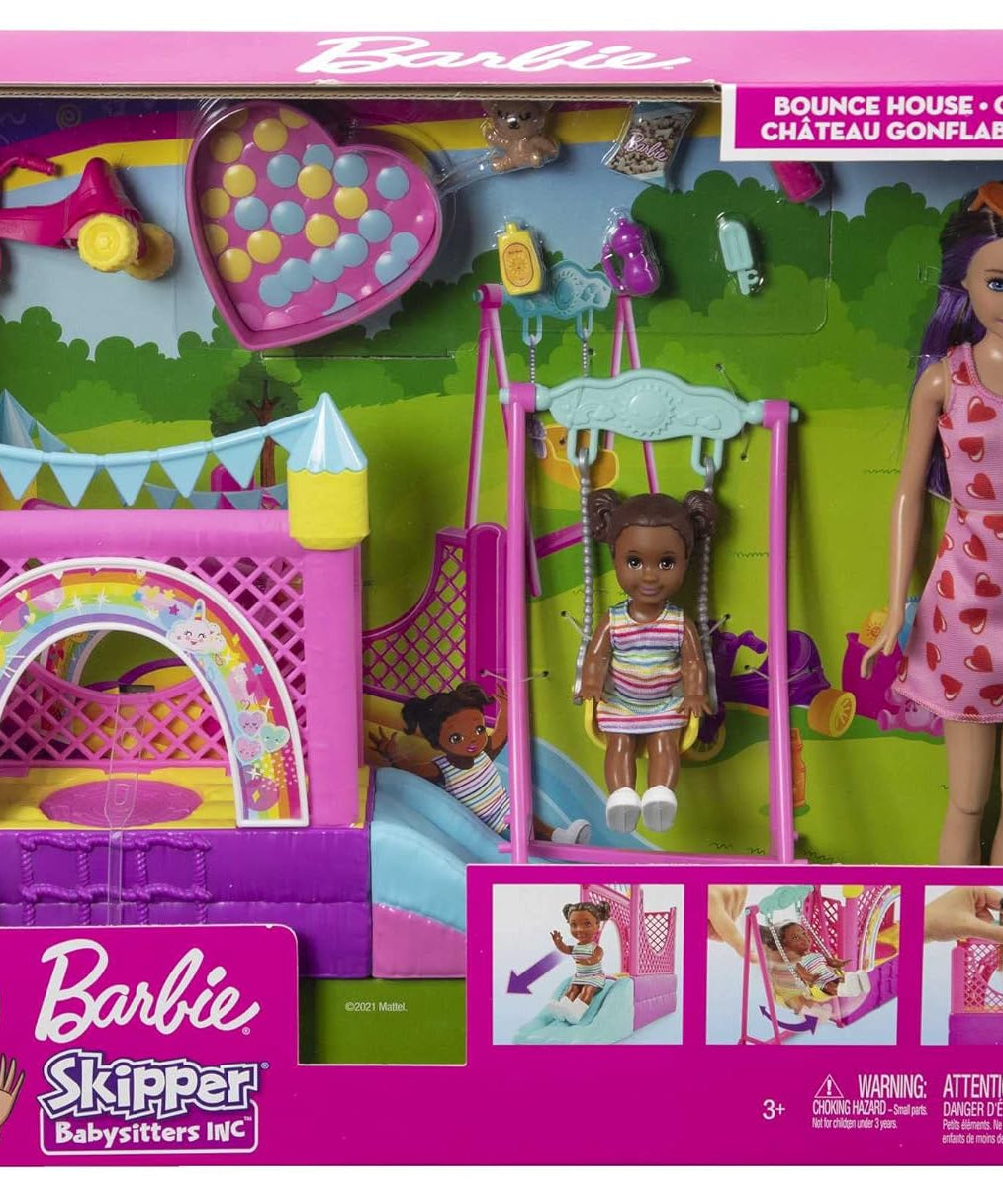 Barbie Skipper Babysitters INC Playset with Bounce House, Swing & Tricycle – Fun Playground Adventure for Kids 3+ Years - MINIMEE KIDS