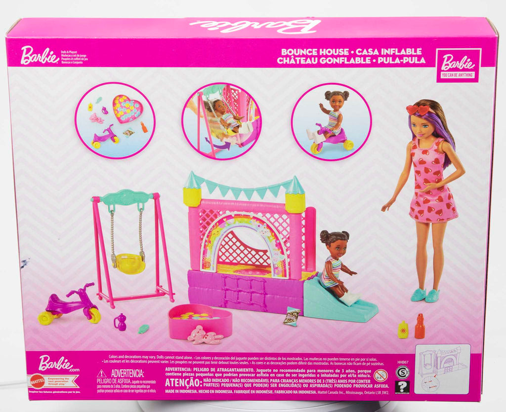 Barbie Skipper Babysitters INC Playset with Bounce House, Swing & Tricycle – Fun Playground Adventure for Kids 3+ Years