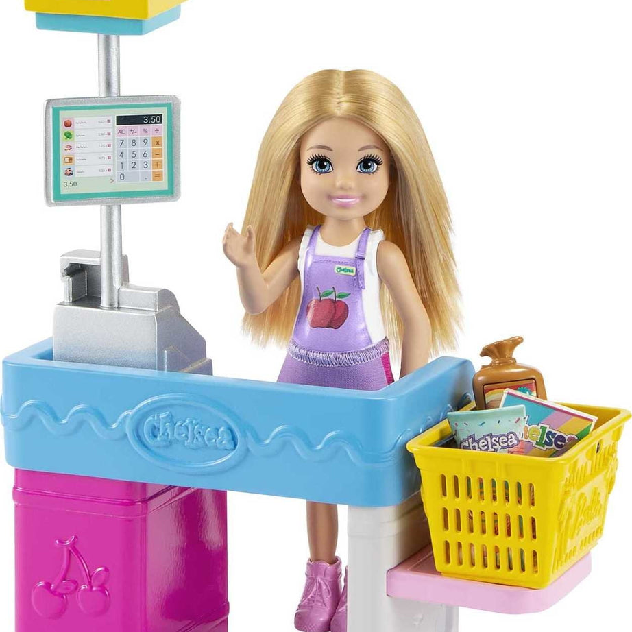 Barbie Chelsea Can Be…™ Snack Stand Playset with Blonde Small Doll, Checkout Counter, Weighing Scale & 15+ Grocery-Themed Accessories for Imaginative Shopping Fun