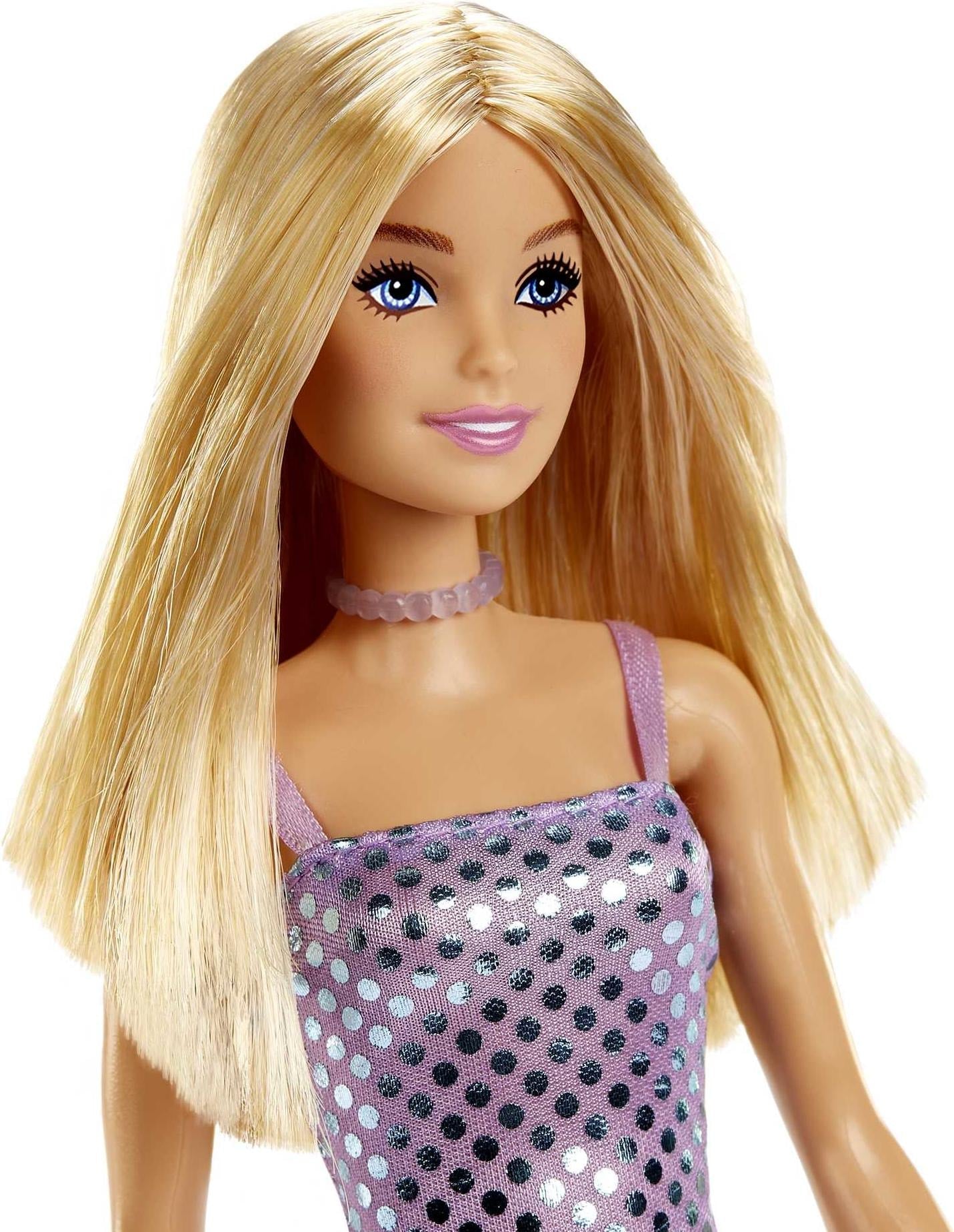 Barbie Blonde Hair Doll in Lavender Metallic Mini Dress with High Heels & Accessories – Fashion Play Doll for Kids 3+ Years | HJR93