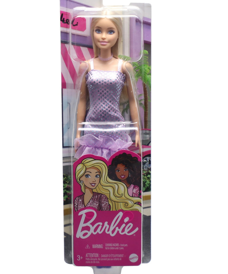 Barbie Blonde Hair Doll in Lavender Metallic Mini Dress with High Heels & Accessories – Fashion Play Doll for Kids 3+ Years | HJR93 - MINIMEE KIDS