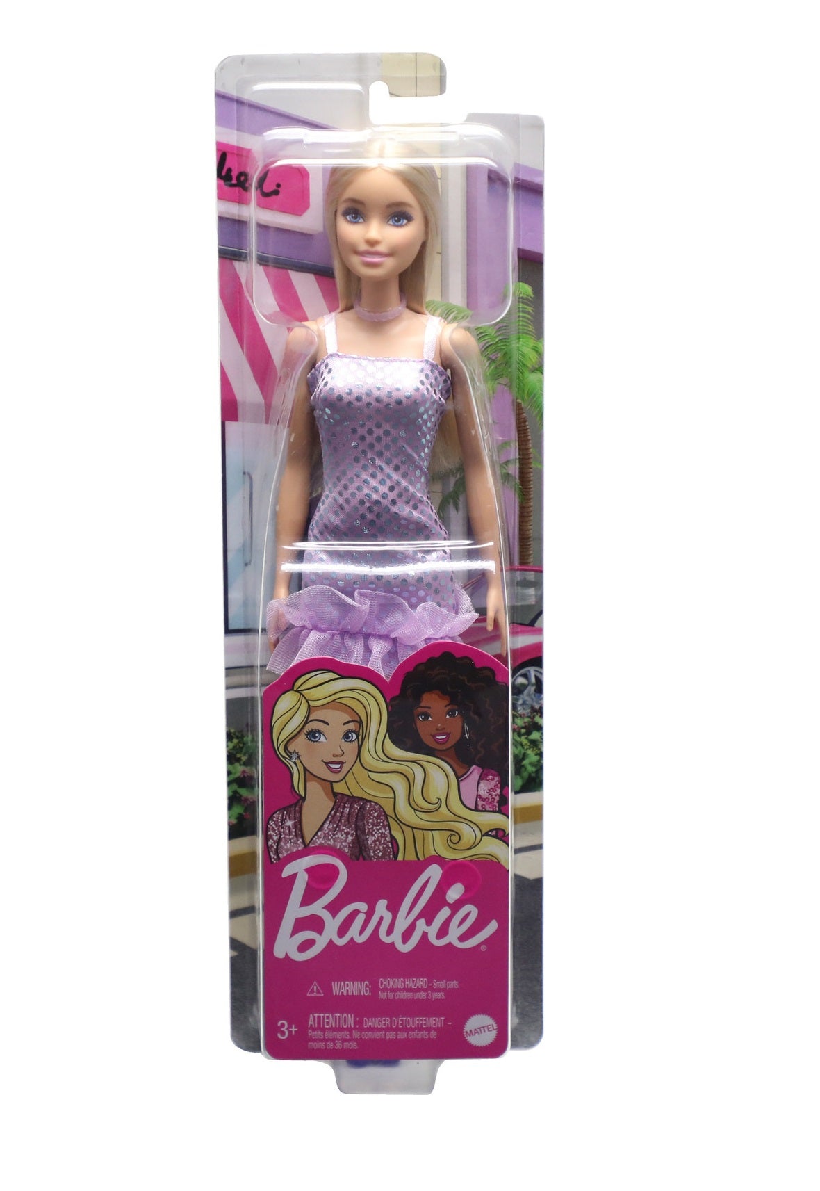 Barbie Blonde Hair Doll in Lavender Metallic Mini Dress with High Heels & Accessories – Fashion Play Doll for Kids 3+ Years | HJR93
