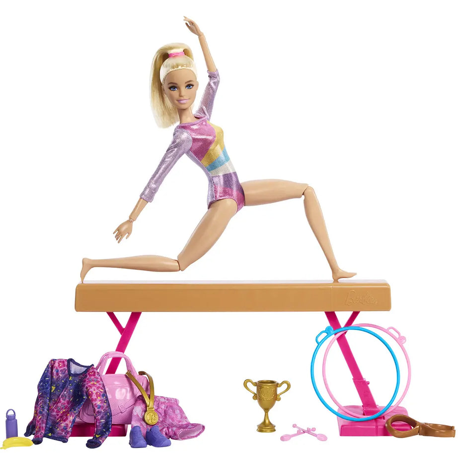 Barbie You Can Be Anything Gymnast Playset with Balance Beam, Flipping Feature & 10+ Accessories – Gymnastics Role Play Toy for Kids 3+ Years