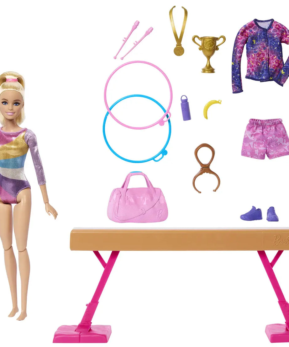 Barbie You Can Be Anything Gymnast Playset with Balance Beam, Flipping Feature & 10+ Accessories – Gymnastics Role Play Toy for Kids 3+ Years - MINIMEE KIDS