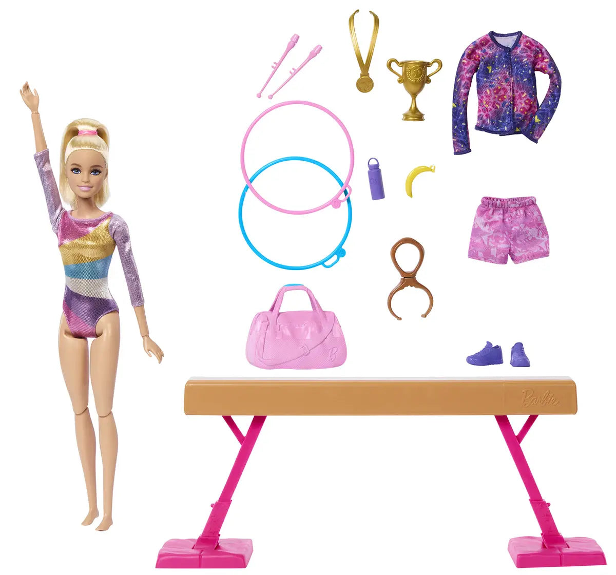 Barbie You Can Be Anything Gymnast Playset with Balance Beam, Flipping Feature & 10+ Accessories – Gymnastics Role Play Toy for Kids 3+ Years