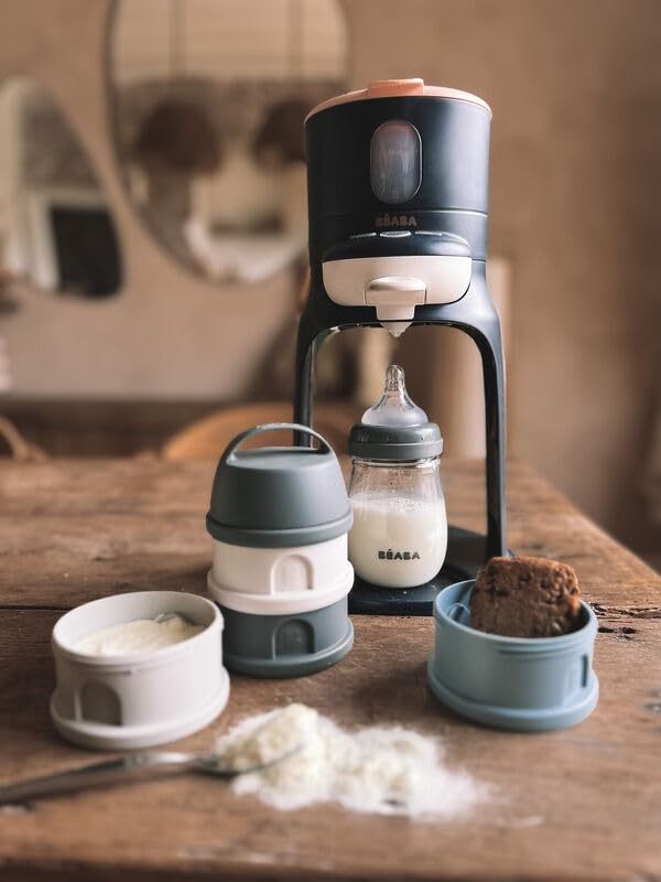 BEABA Stacked Formula Container with 4 Compartments for 0+ Month | Blue & Mineral Grey - Portable & BPA Free