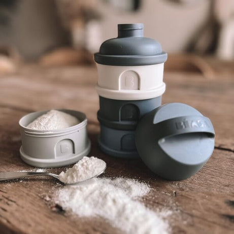 BEABA Stacked Formula Container with 4 Compartments for 0+ Month | Blue & Mineral Grey - Portable & BPA Free