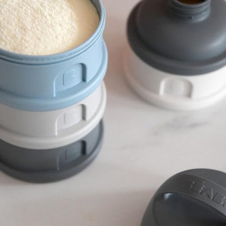 BEABA Stacked Formula Container with 4 Compartments for 0+ Month | Blue & Mineral Grey - Portable & BPA Free
