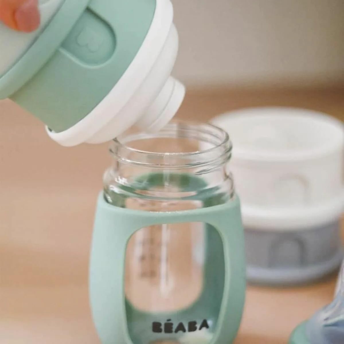 BEABA Stacked Formula Container with 4 Compartments for 0+ Month | Sage Green - Portable & BPA Free